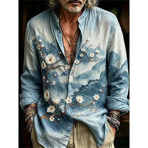 圆领印花纽扣长袖衬衫 Round neck printed long sleeved T-shirt