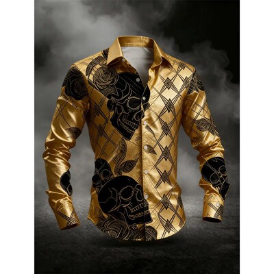 拼色翻领骷髅头印花男士衬衫