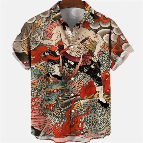 印花翻领夏威夷衬衫Printed short sleeved lapel Hawaiian shirt