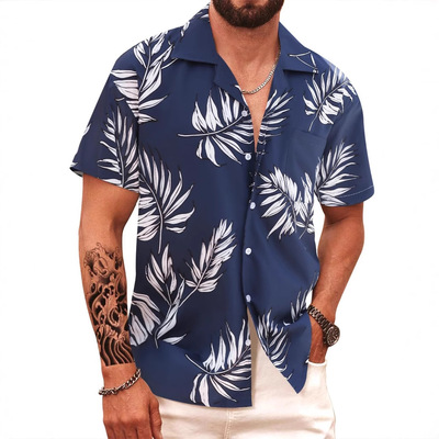 Hawaii print loose single breasted t-shirt夏威夷印花系扣t-恤