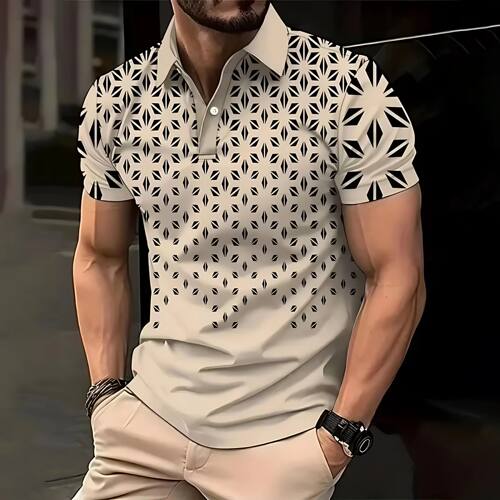 多色印花系扣套头T恤 Multi color printed buckle cover T-shirt