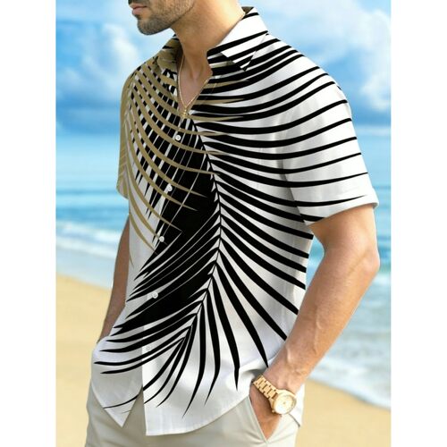 翻领条纹印花短袖T恤Flip collar printed short sleeved T-shirt