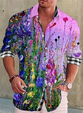 Printed collar single breasted sleeved shirt印花翻领短袖衬衫