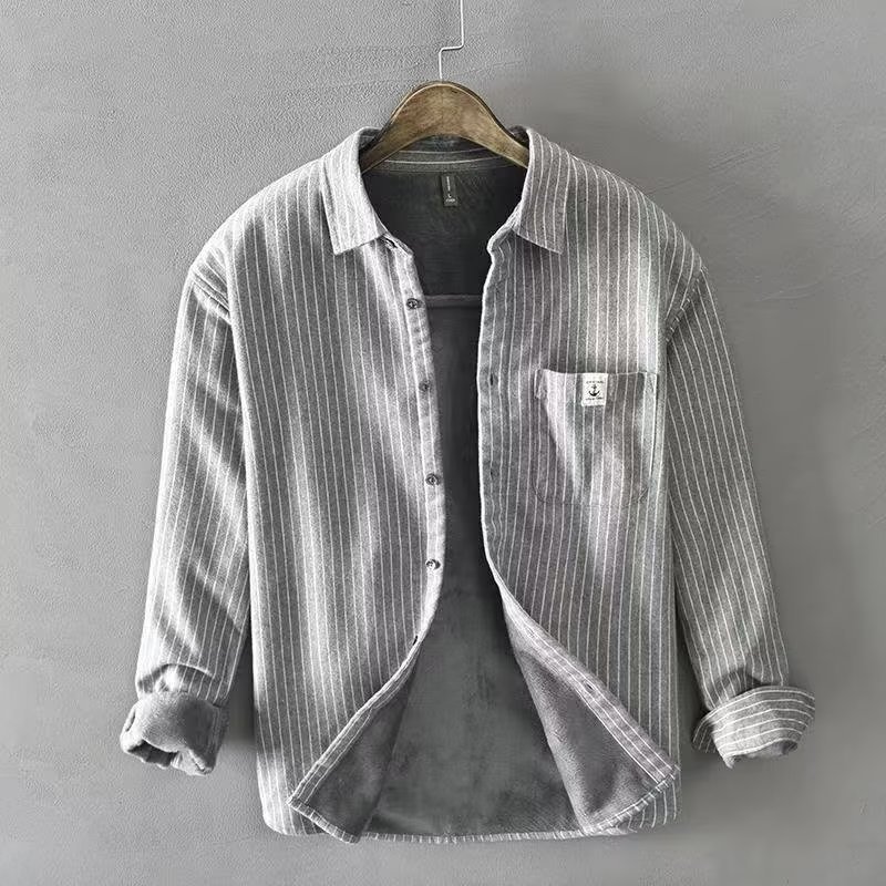 Thick striped long sleeved buttoned cardigan加厚条纹长袖开衫