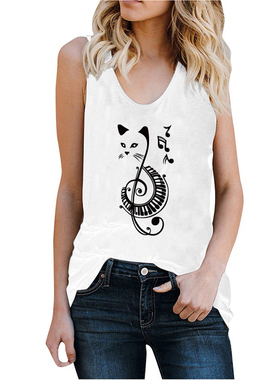 Printed Sleeveless Tank Top Casual Female印花无袖上衣休闲女