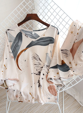 Women's pajamas 2-piece set with 3/4 sleeves睡衣七分袖两件套