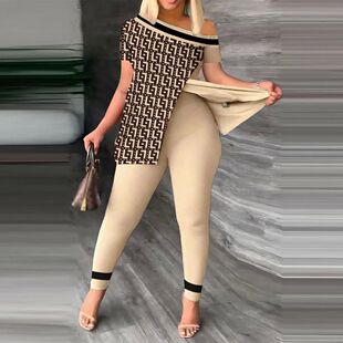 Printed Irregular Top and Pants Set 印花不规则上衣长裤两件套