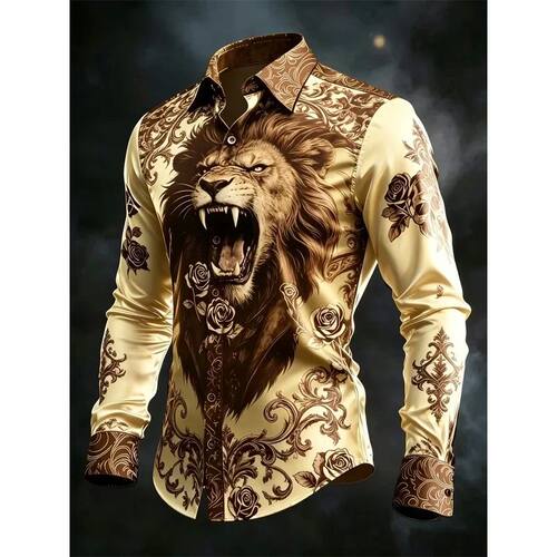 多色翻领印花长袖衬衫Multi colored printed long sleeved shirt
