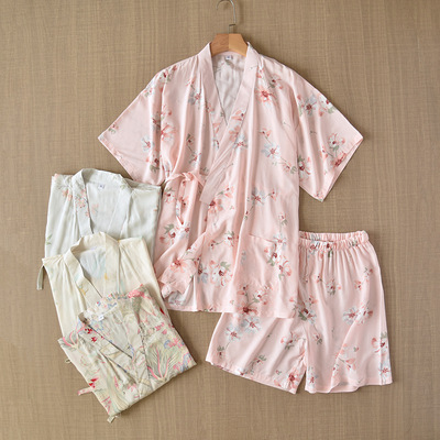 Japanese cardigan kimono short sleeved set开衫和服短袖套装女
