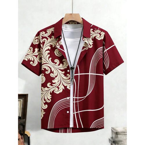 翻领印花系扣短袖开衫Printed button up short sleeved cardigan