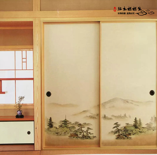 北木山水画优质进口纸布彩绘门