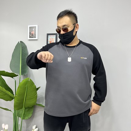 2024秋冬季新款加绒加厚拼色男卫衣加肥加大男款圆领上衣71513