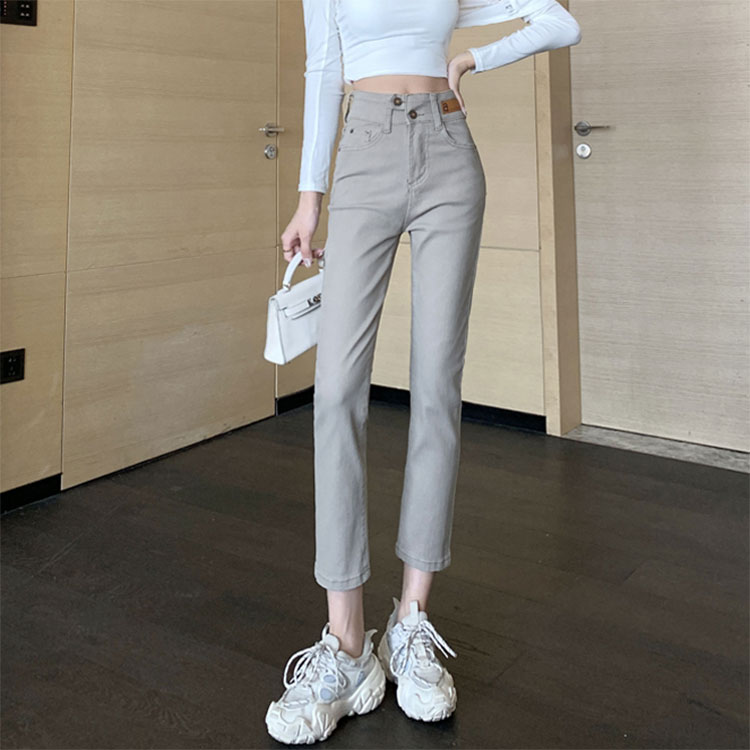 卡灰145cm八分小个子直筒牛仔裤
