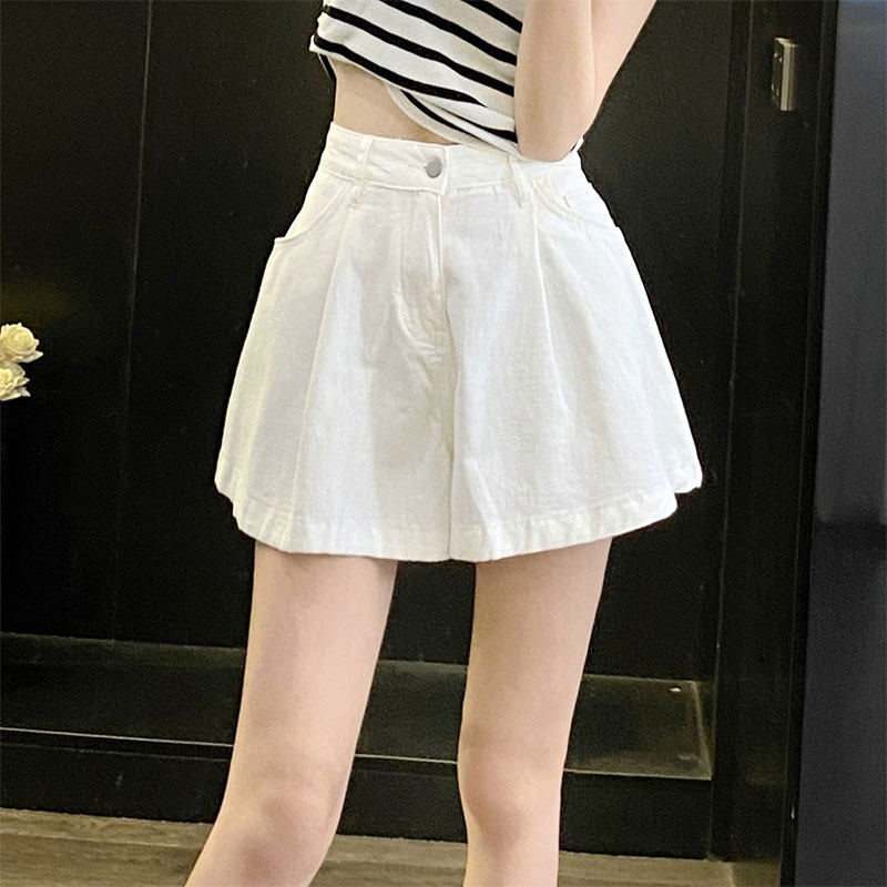 白色牛仔短裙裤女夏季薄款2025新高腰显瘦荷叶边裤脚a字辣妹热裤