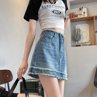 高腰牛仔裤裙女夏季新款2025宽松显瘦弹力毛边百搭牛仔短裤女子