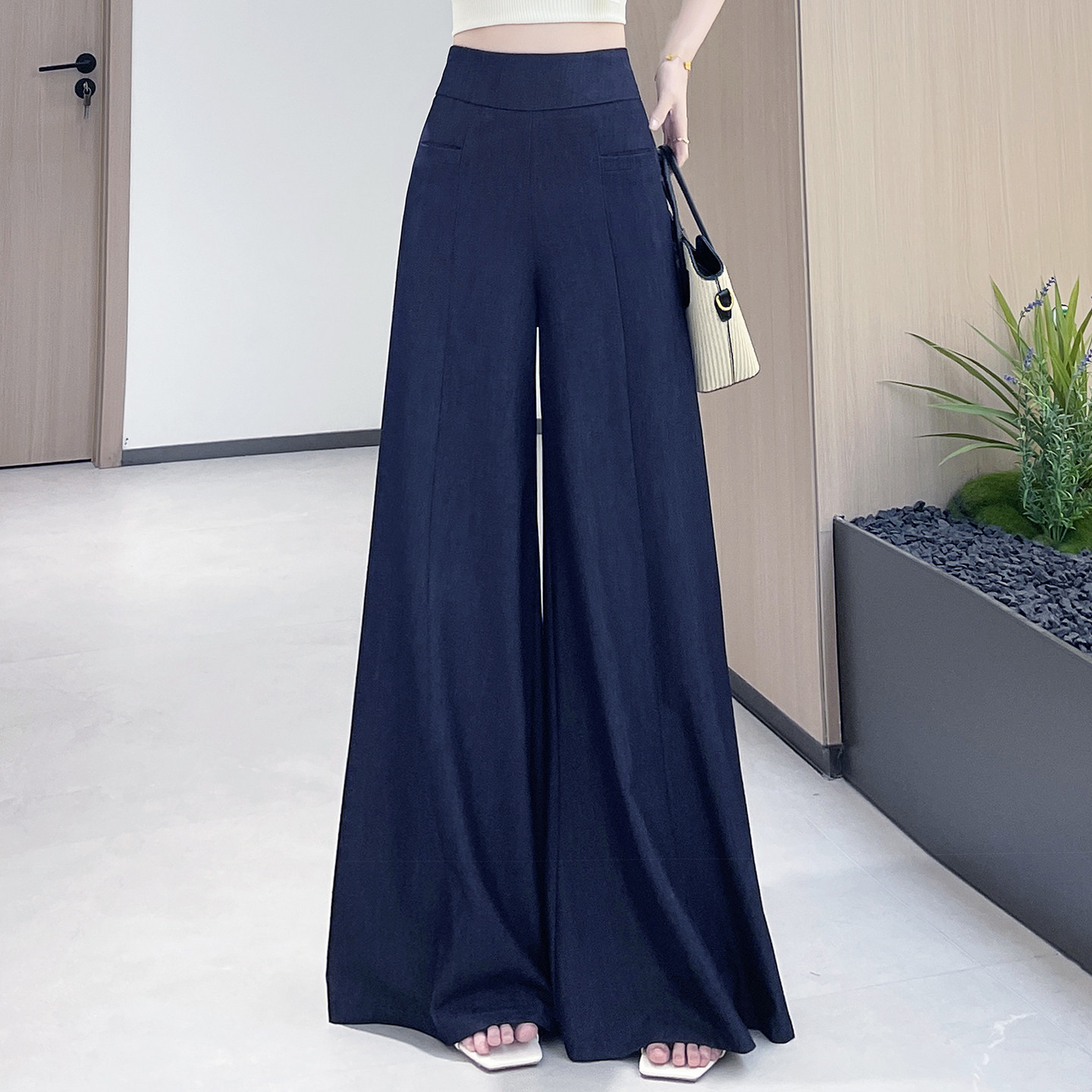冰丝牛仔阔腿女夏季新款高腰垂感加长高级感大脚甩裤休闲大喇叭裤