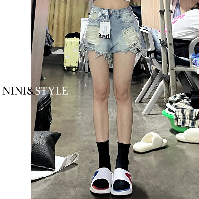 美式复古毛边破洞牛仔短裤女2026年新款春夏辣妹高腰a字阔腿热裤,女装/女士精品,牛仔裤,淘宝优惠券,粉丝福利购,淘宝优惠卷
