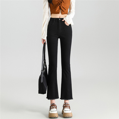 黑色微喇九分牛仔裤女2025年春秋