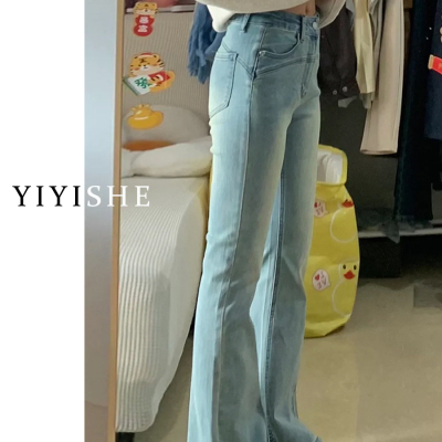 浅蓝色微喇牛仔裤2025秋冬新款