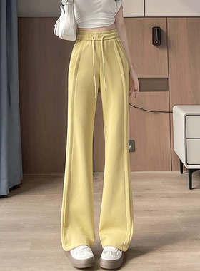 美式微喇叭直筒卫裤女2025秋季新款黄色阔腿运动裤大码休闲遛弯裤