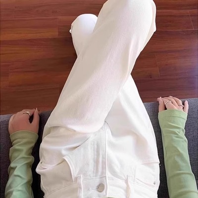 白色高腰哈伦牛仔裤女春秋新款