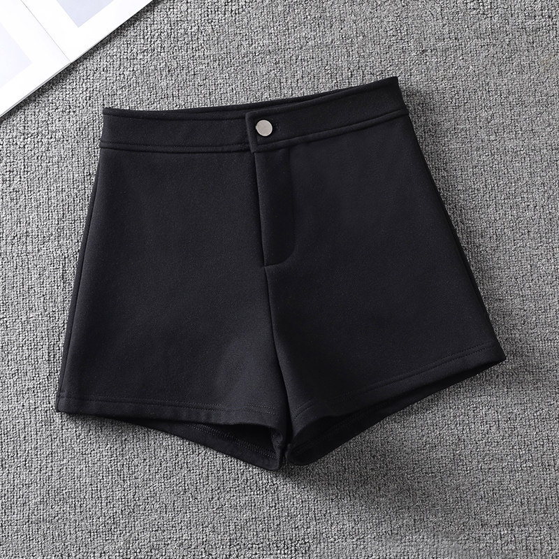 黑色弹力高腰显瘦A字阔腿短裤