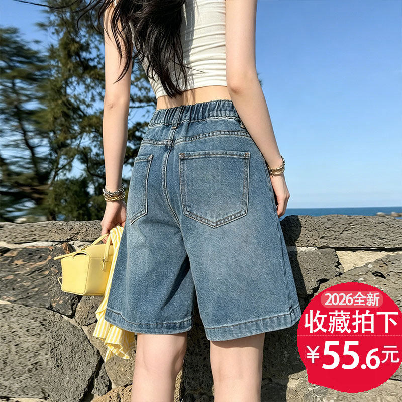 薄款松紧腰五分牛仔短裤女夏季A图片
