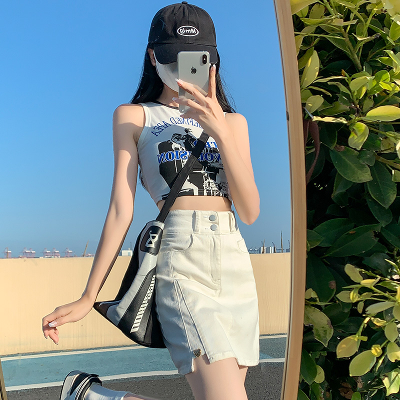米白色牛仔短裙女半身裙2025年夏