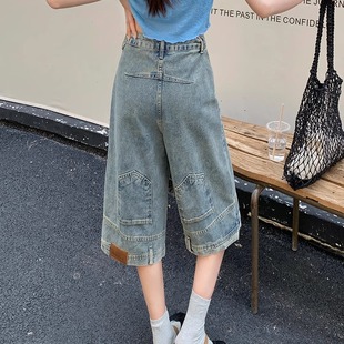 反穿倒装牛仔短裤女2025夏季薄款梨形设计感bf宽松阔腿7分裤中裤