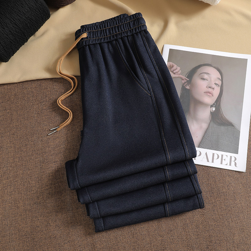 加长松紧腰牛仔阔腿裤女2025秋冬大码胖mm高个子窄版加绒直筒休闲,女装/女士精品,休闲裤,淘宝优惠券,粉丝福利购,淘宝优惠卷