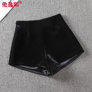 黑色金丝绒短裤女2026春秋季新款爆款小个子高腰外穿a字阔腿靴裤