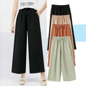 女裙裤 夏薄款 冰丝棉麻大码 九分阔腿裤 胖mm宽松直筒七分女裤 200斤