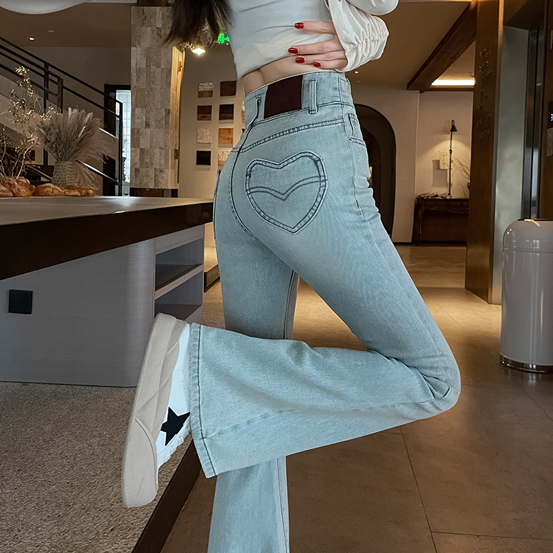 浅九分矮个子爱心后袋马蹄喇叭裤