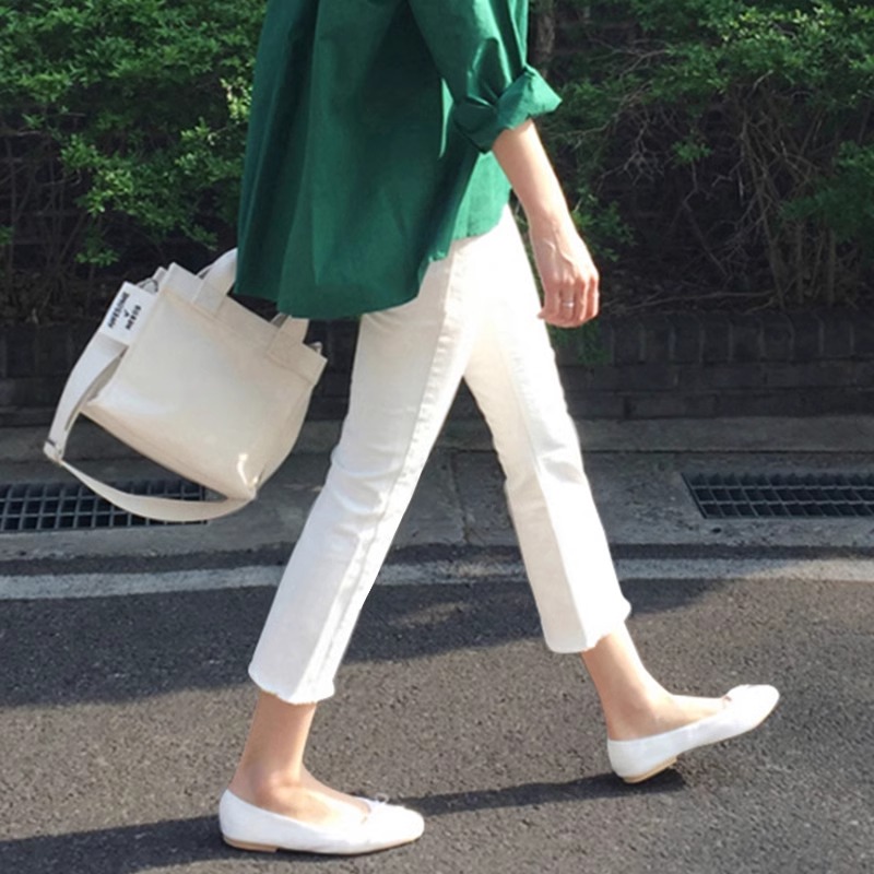 白色牛仔裤女小个子八分裤子显瘦纯棉弹力直筒烟管裤休闲春夏新款
