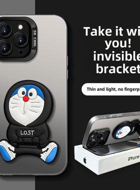 哆啦a梦隐形支架适用于Apple 15Promax手机壳华为Mate60Pro新款P70 Glory 200男女opopreno12创意Vivos19时尚