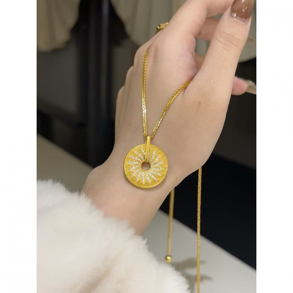 古法镶嵌锆石时来运转太阳花金色