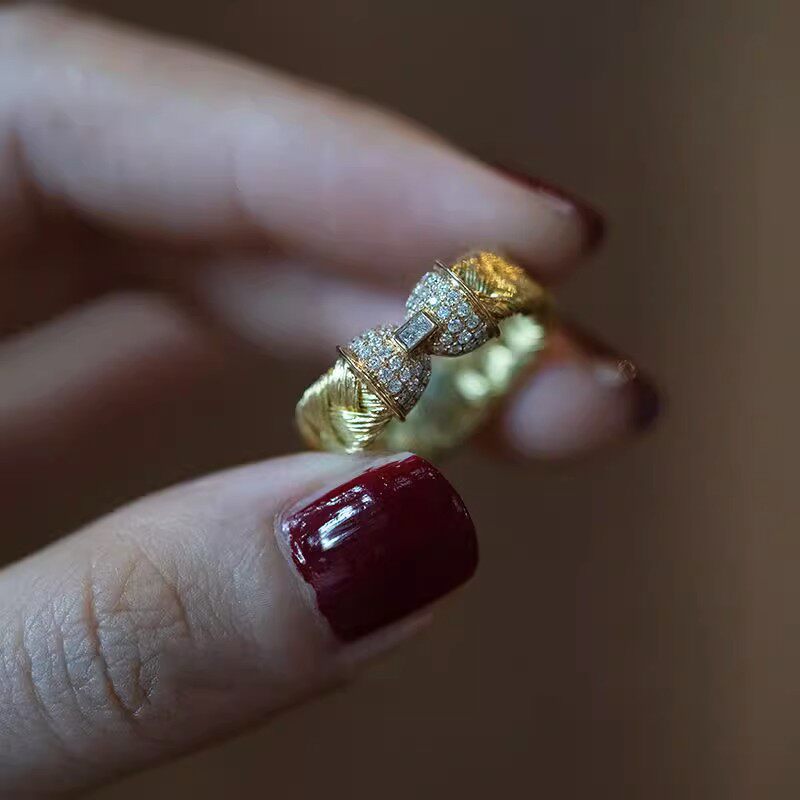 蝴蝶结戒指开口式金色蝴蝶结编织