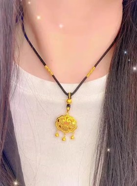 古法镀金如意平安锁吊坠莲花镂空