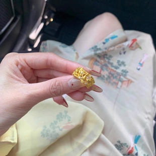 复古喜鹊登梅黄金色戒指古法高级感十足超好送女友送老婆礼物