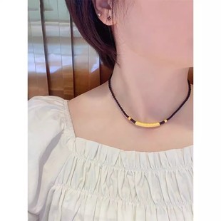 铜钱印弯管吊坠男女锁骨链家缠万贯编绳时尚项链百搭送礼