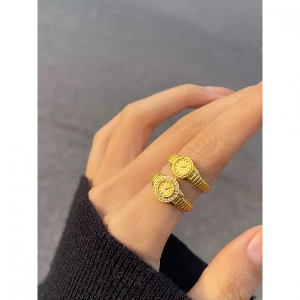 新款Mini小金色表情侣款对戒趣味