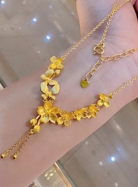 新款黄金色轻奢蝴蝶花流苏项链婚