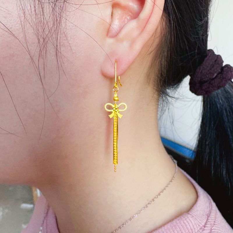 黄金色蝴蝶结流苏耳环耳坠女款金