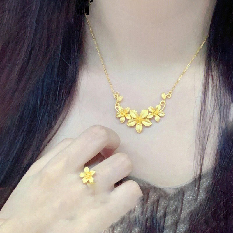 新款三生三世幸福花戒指烟草花朵黄金色项链婚嫁系列女首饰