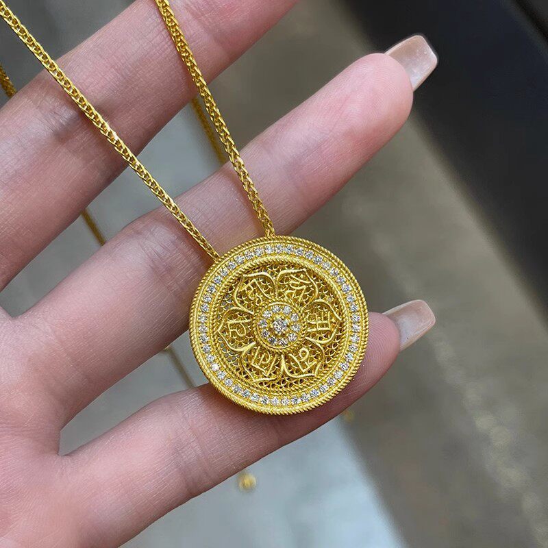古法黄金色八宝罗盘项链女款轻奢