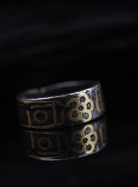 藏式天铁托甲手工镶嵌黄铜九天珠