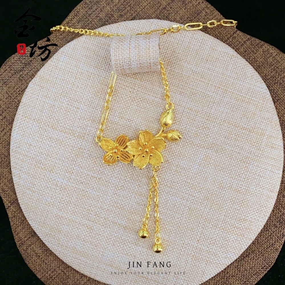 金店同款古法沙金双生花朵AB套链