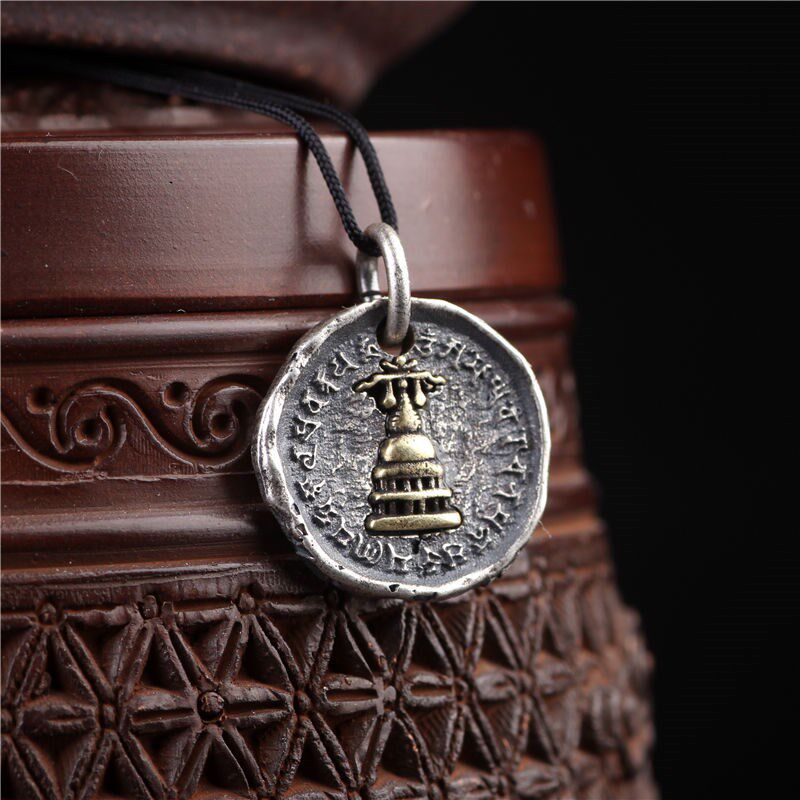 小号银色嵌铜复古个性佛塔吊坠diy饰品佛珠手串侧挂背云配饰项链
