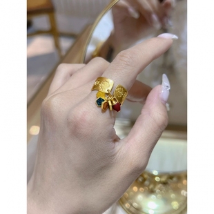 古法黄金色戒指吉言手工鉴刻万事大吉喜事宫廷复古风指环小众饰品