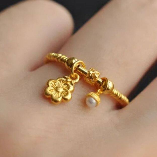 敲闪金色小花吊坠戒指女轻奢高级